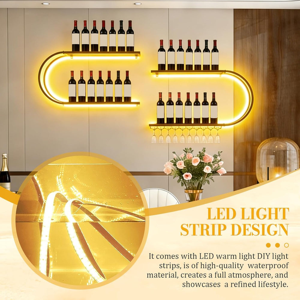 71" Modern Wall Mounted Wine Rack with LED Lights, 4-Tiers Wine Rack wit...