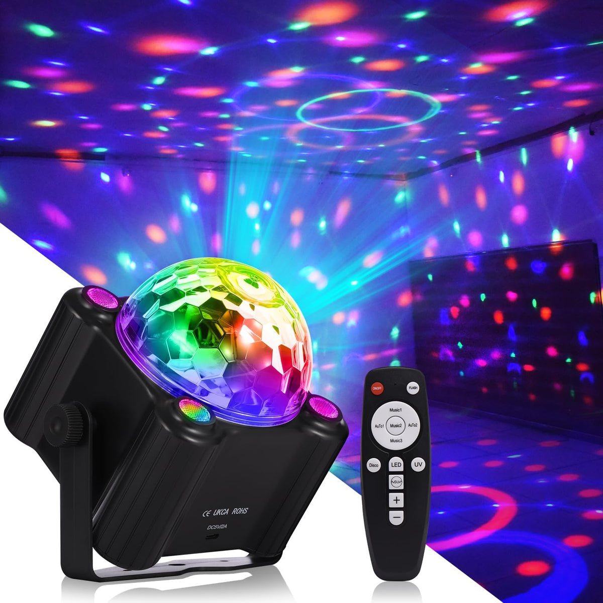 YINPKTEO Party Lights Disco Ball Light,Dj Disco Light Sound Activated LED Light 6 Colors for Home Room Dance Parties Birthday Karaoke Halloween Christmas Wedding Show Club Decorations