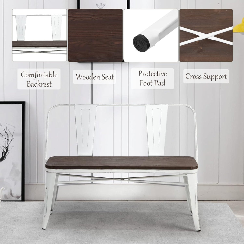 YOLENY Dining Bench, Entryway Bench with Back, Farmhouse Metal Dining Bench, ...