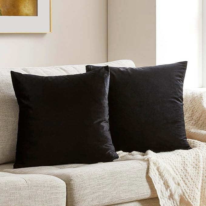 GIGIZAZA Black Velvet Pillow Covers 20x20, Decorative Square Throw Pillows - Image 9