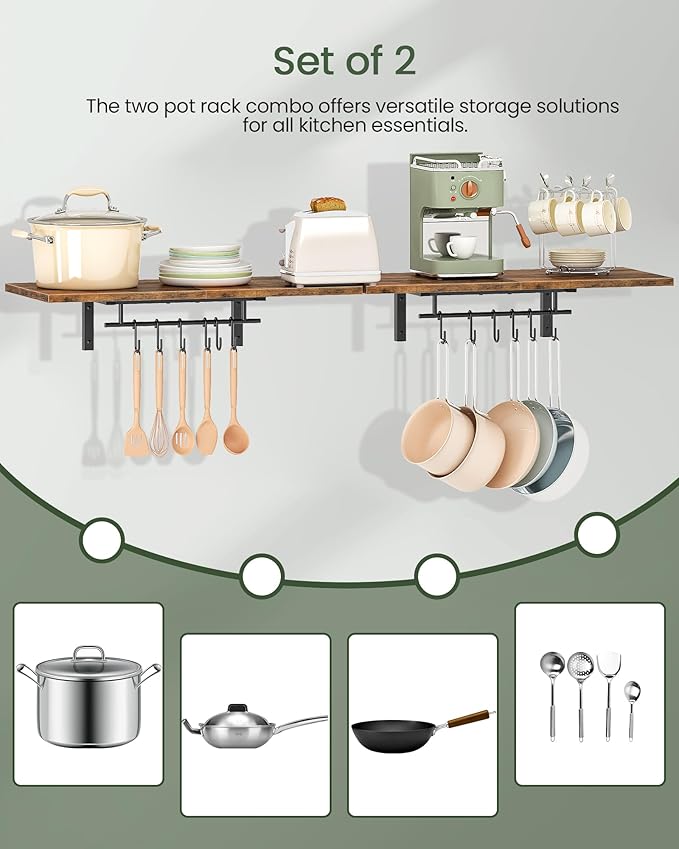 CHOEZON Wall-Mounted Pot Racks, Floating Shelves, Vintage Pot Hangers - Image 5