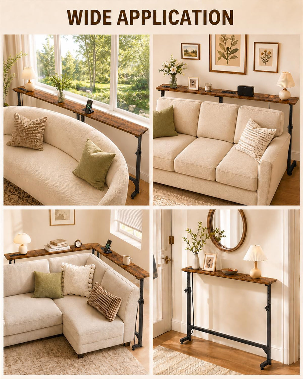 2Pack Behind Couch Table w/Charging Station Narrow Console Table | Adjustable...
