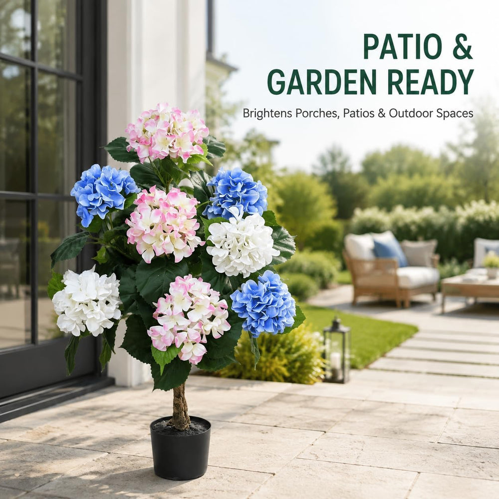3FT Artificial Hydrangea Tree in Pot, Faux Flowering Plant