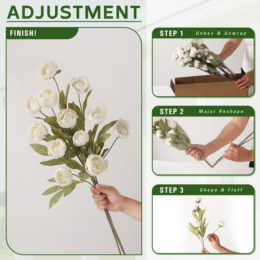 Juxdp 6 Pcs 27" Artificial Peony Silk Flower Stems for Vase Decor(Cream)