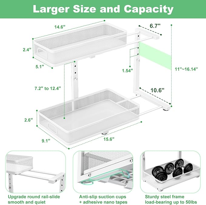 Under Sink Organizer 2 Pack, High Adjustable 2 Tier Under Sink Organizers and - Image 4