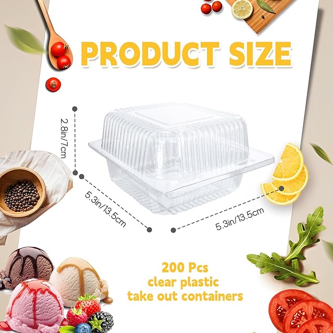 Jizvxe 200 Pcs Clear Plastic Take out Containers, Disposable Fancy Hinged Top - Image 2