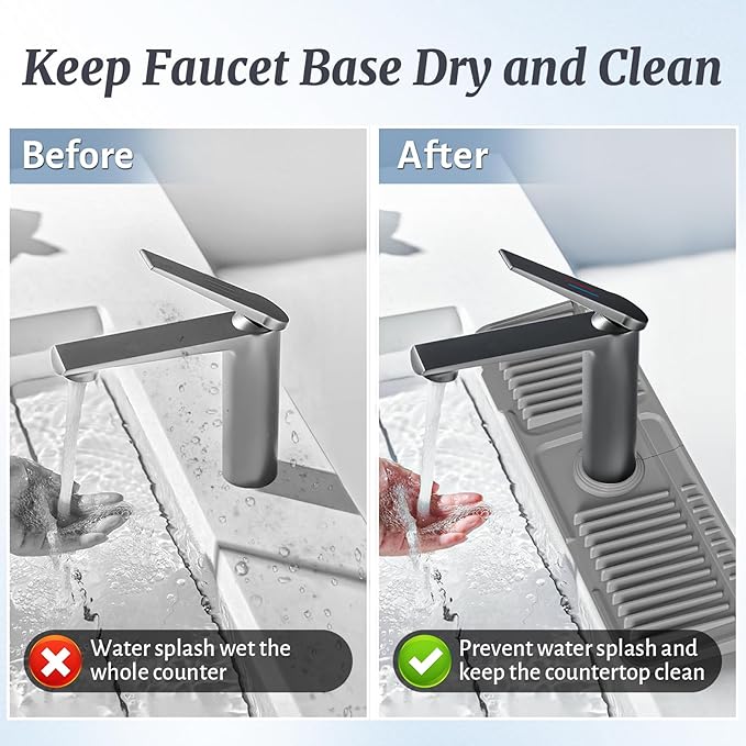 PoYang 17.7 inch Faucet Mat for Kitchen Sink Splash Guard, 7° Slope Silicone - Image 7