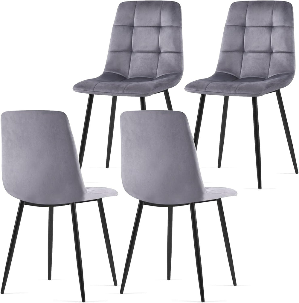 NORDICANA Grey Velvet Dining Chairs Set of 4, Upholstered Tufted Kitchen Chai...