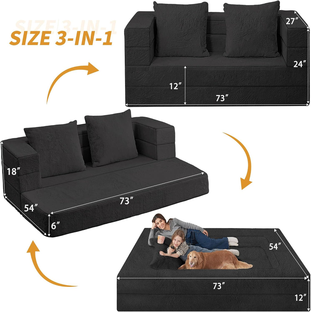 Futon Sofa Bed with Pillow, 3-in-1 Sleeper Sofa Bed with Removable Cover
