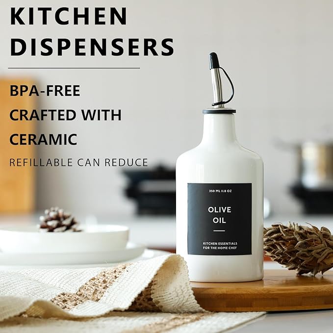 HOMCDALY Ceramic Olive Oil Dispenser Bottle, 16oz Oil Dispenser Bottle - Image 4