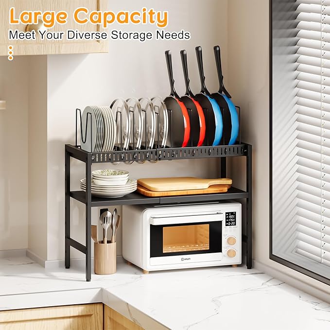 2-Tier Pots and Pans Organizer Under Cabinet, Expandable Pots Lid Organizers