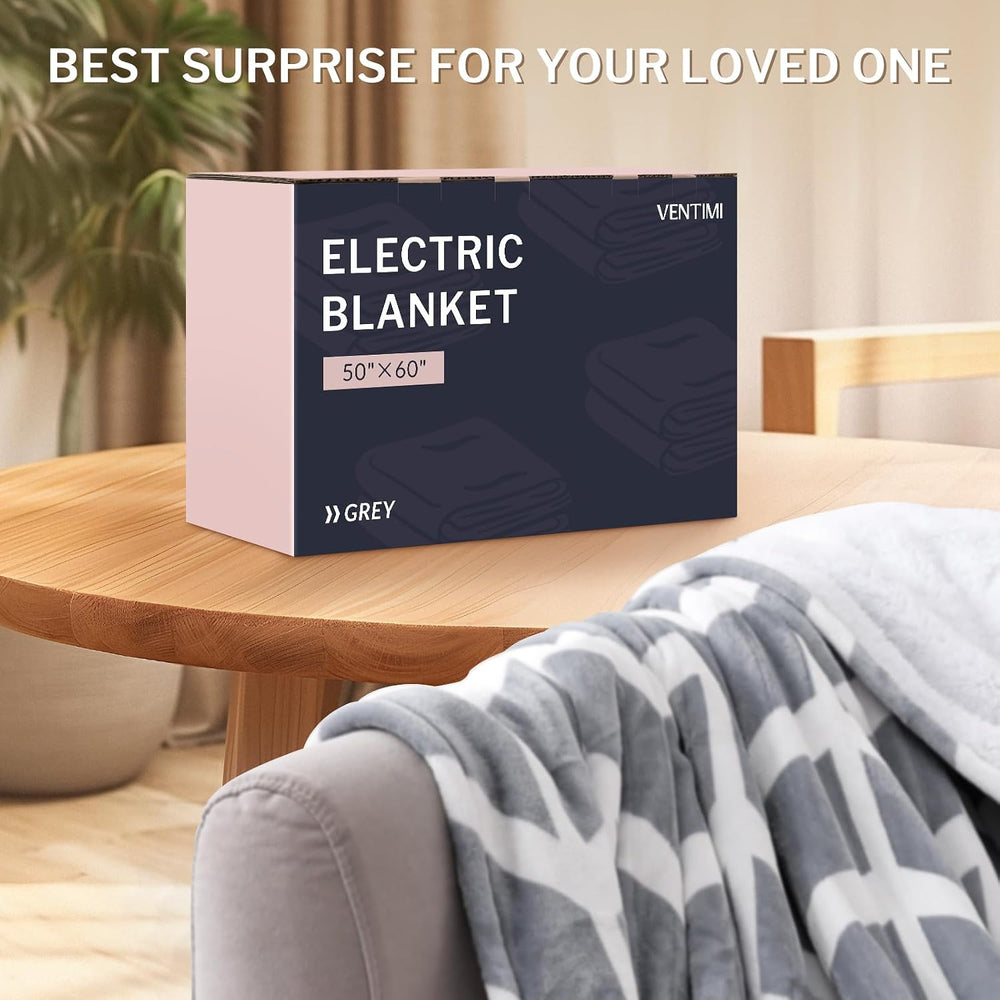 VENTIMI Heated Throw Blanket, 5 Heat Levels & 3 Hours Auto Off, Grey