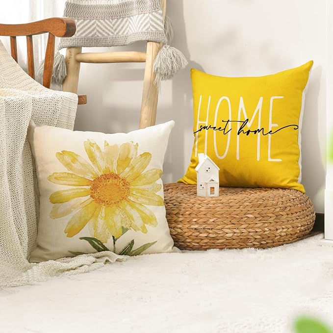 AVOIN colorlife Home Sweet Home Spring Summer Flowers Yellow Throw Pillow Covers - Image 5