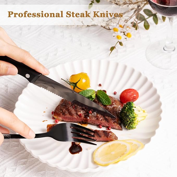 Astercook Silverware Set 48-Piece Black Flatware Set