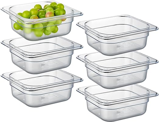 CURTA 6-Pack 1/6 Size 2.5" Deep NSF Polycarbonate Food Pans | Dishwasher & by CURTA