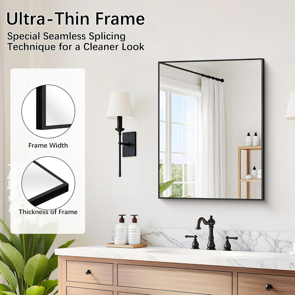 DESBING Black Bathroom Mirror for Wall, 2 Pack 18x24 Inch Rectangle Mirrors w...