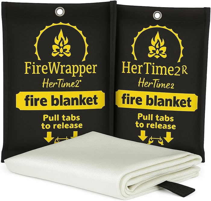 HerTime2 FireWrapper Emergency Fire Blanket 2-Pack – 900°C Flame Resistant, Reusable, Weatherproof Housing, Kitchen BBQ Camping Fire Suppression Blanket