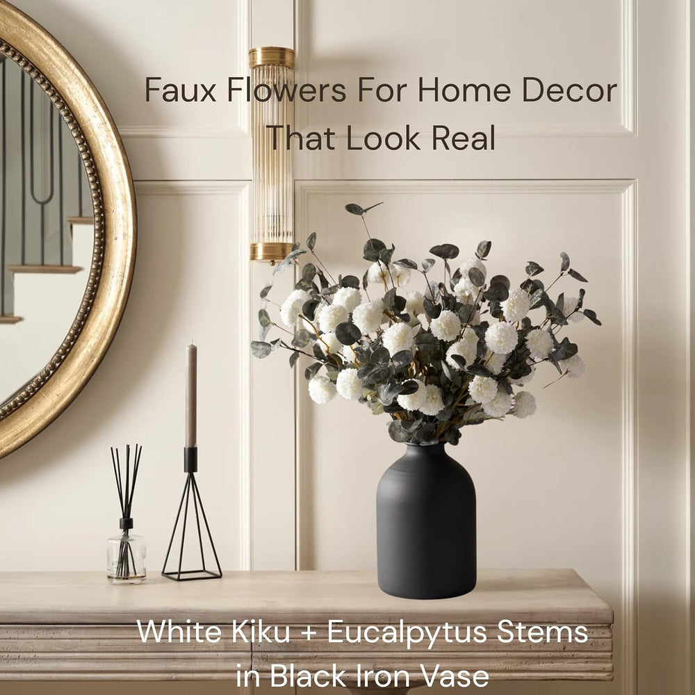 RyddeligHome White Faux Kiku Flowers for Vase(NOT Included) - 12 Long Stems