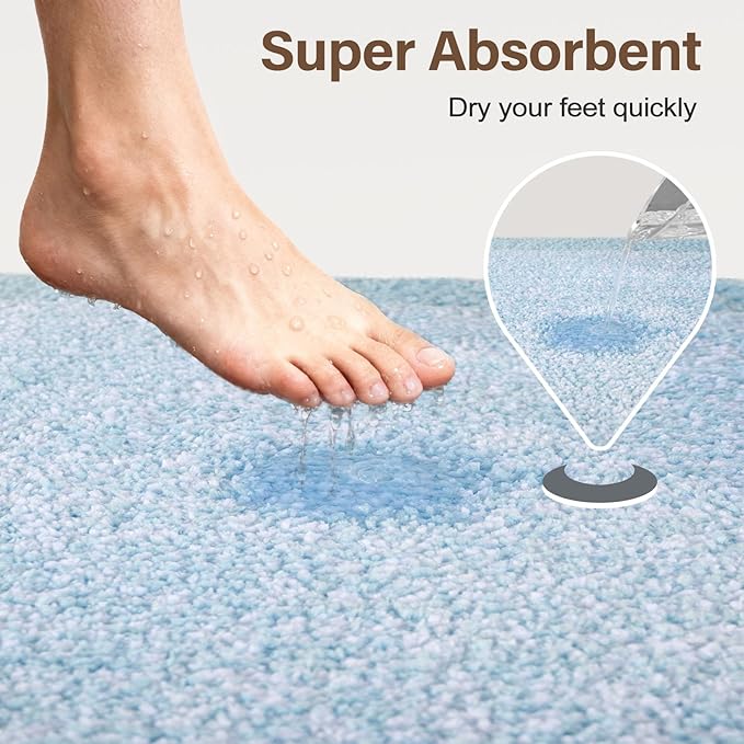 Bathroom Rugs 24x17 Non Slip Washable, Light Blue Bath Mat - Image 7