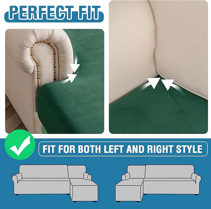 Couch Cover 8-Piece Elastic Velvet Couch Cushion Covers & Chaise Slipcovers - Image 7