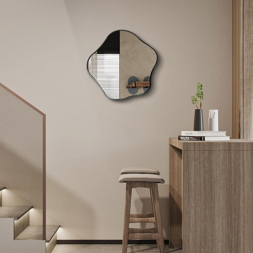Scalloped Irregular Mirror, 16" Asymmetrical Art Deco Wall Mirror with B...