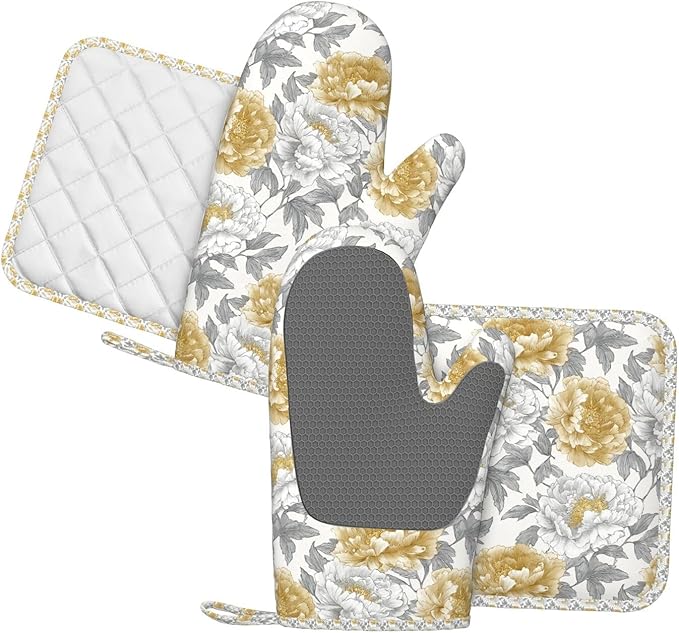 Oven Mitts and Pot Holders Vintage Flower Peony Floral Silicone Kitchen - Image 2