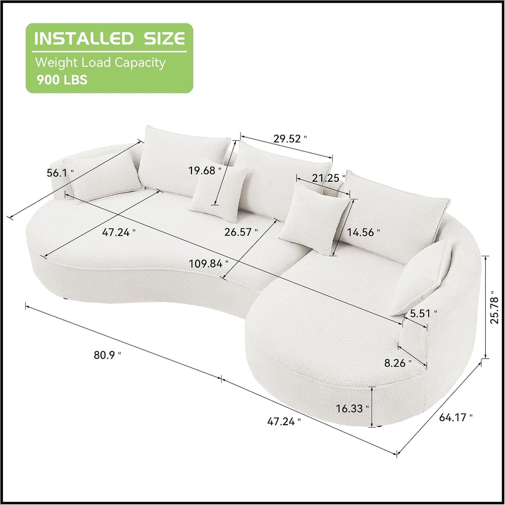 KEVINSPACE 128.15" Sofa Couch Modern Curved Cloud Round Sectional Couche...