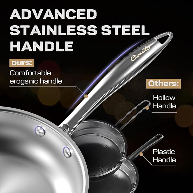 Ciwete 11-Piece Tri-Ply Stainless Steel Pots and Pans Set, 18/10 Stainless - Image 6