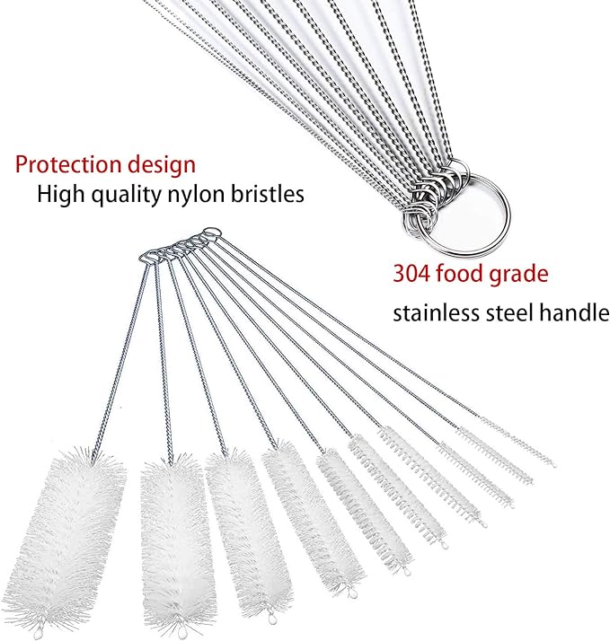 Long Straw Brush, Nylon Pipe Tube Cleaner 8-ihch 10 Different Diameters Set of - Image 3