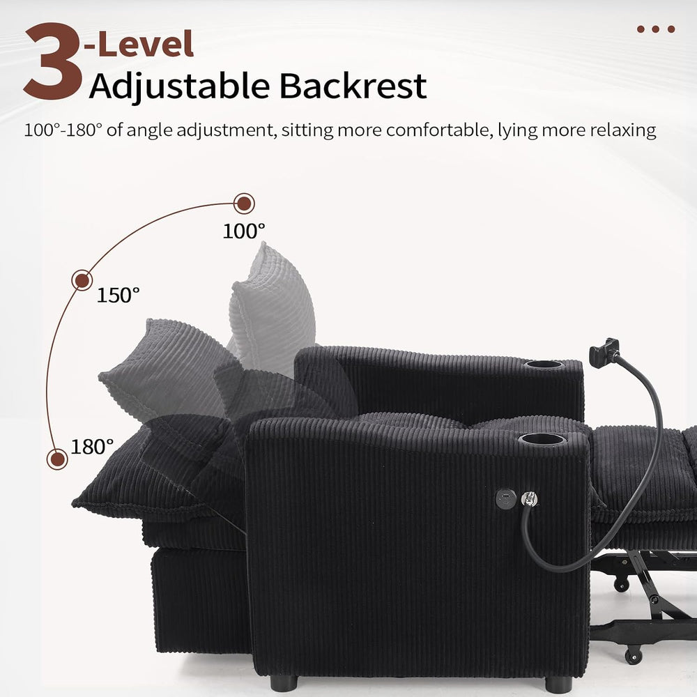 Corduroy Sleeper Sofa Bed with Cup Holders, 3-in-1 Convertible Pull Out Futon...