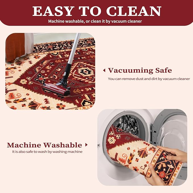 SERISSA 5x7 Boho Area Rug, Washable Non-Slip Rugs - Image 4