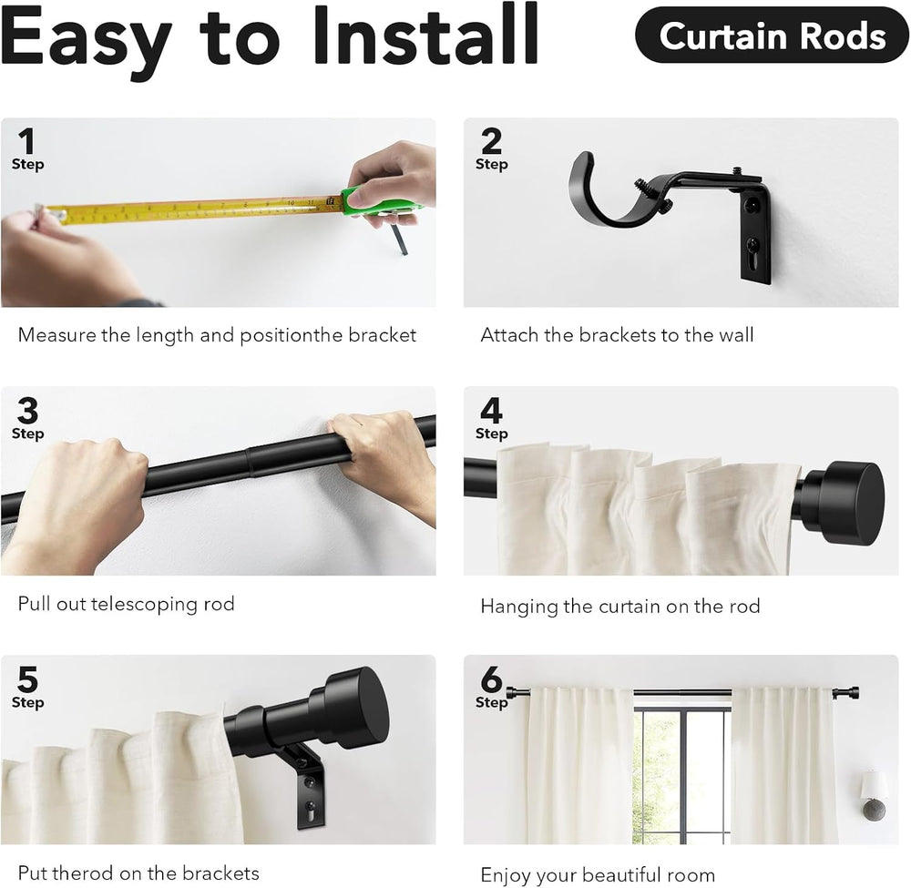 IFELS 2 Pack Heavy Duty Curtain Rods for Windows 28 to 48 Inch, 1 Inch Black ...