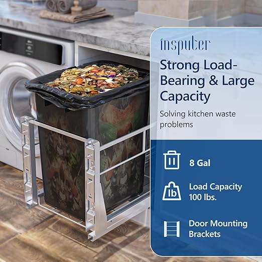 Insputer 8 Gal Pull Out Trash Can Under Cabinet, Heavy Duty Under Sink Garbage