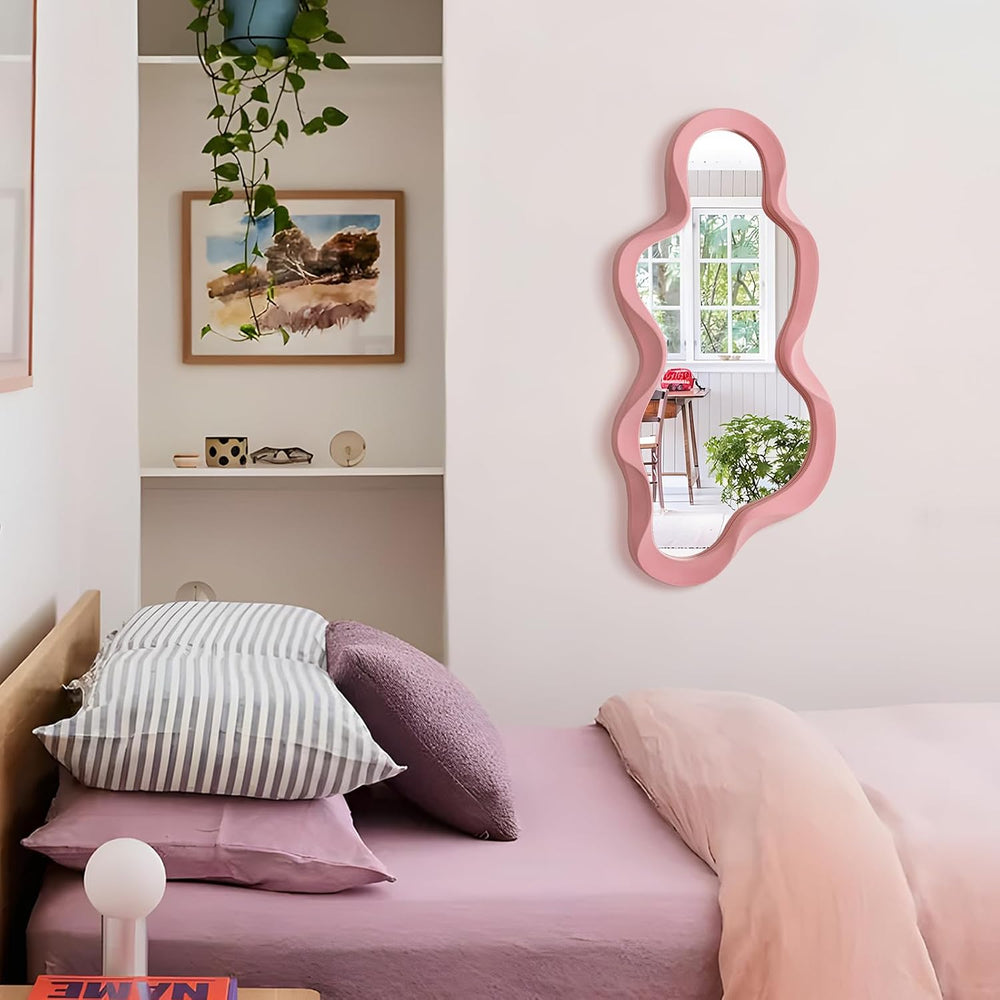 Wavy Mirror Wall Decor for Living Room Hallway,Light Pink,13.8x29.7