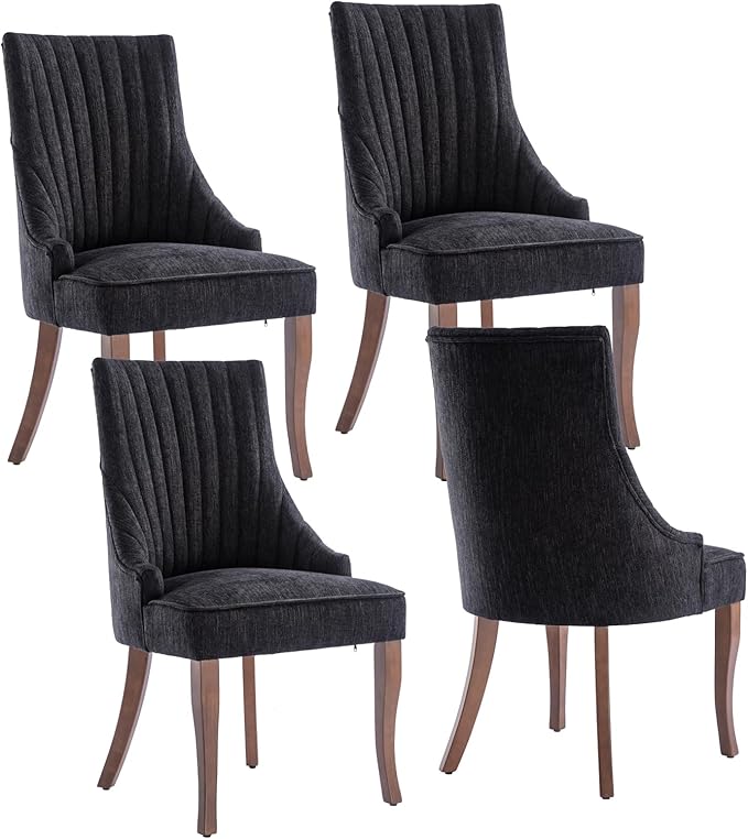 mikibama Linen Dining Chairs Set of 4 Channel Tufted Kitchen Dinner Chair Com...