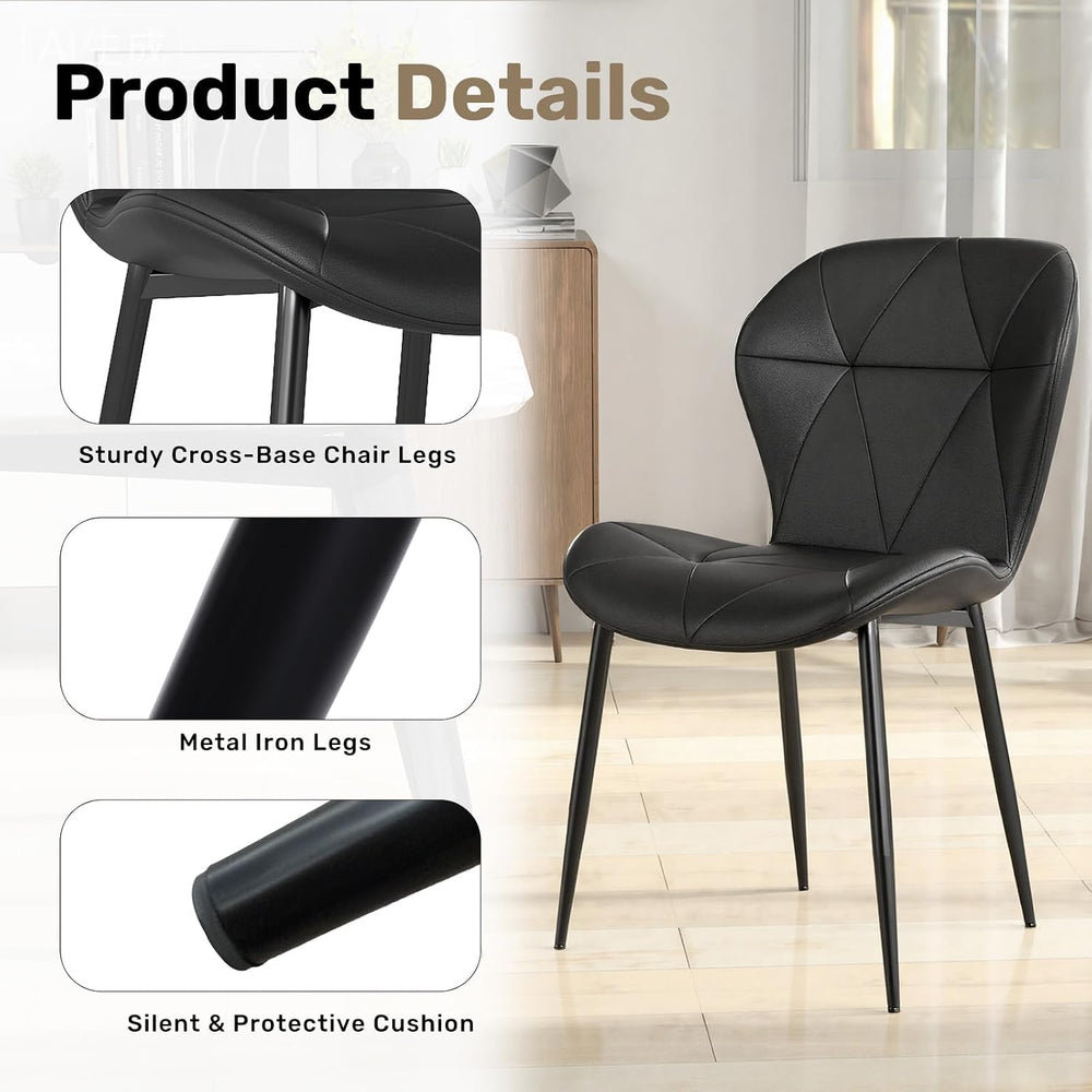 Diamond Dining Chairs Set of 4 PU Leather for Kitchen (Black)