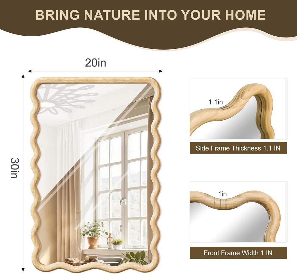 Wavy Mirror for Wall, 30"x20" Bathroom Vanity Mirror