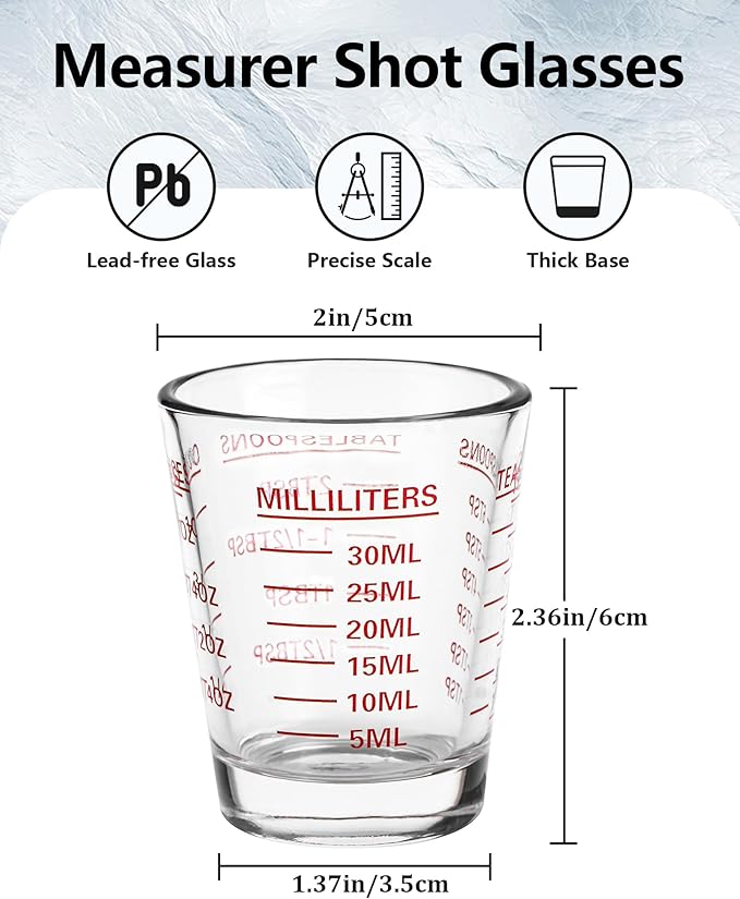 Shot Glasses Measuring Cup Set 2PACK Espresso Shot Glasses Liquid Heavy Glass - Image 2