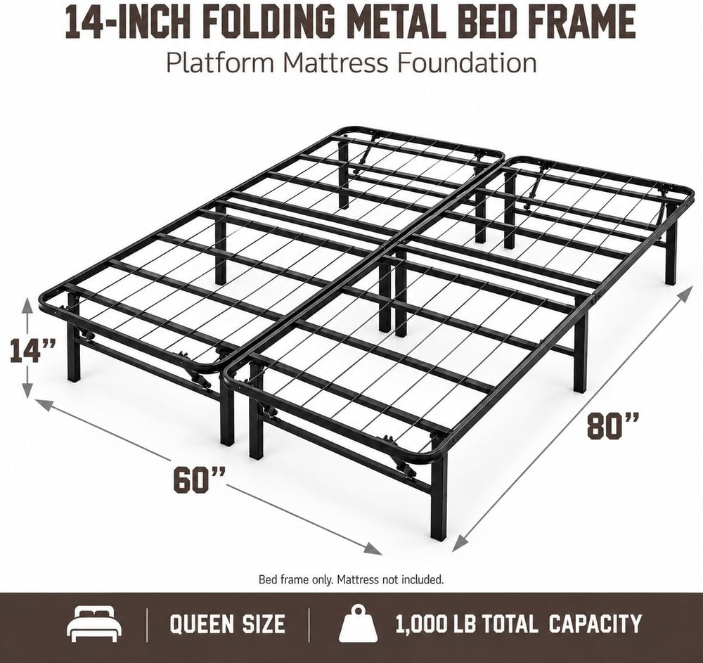 Hercules 14-Inch Heavy-Duty Metal Platform Bed Frame, Queen, Black