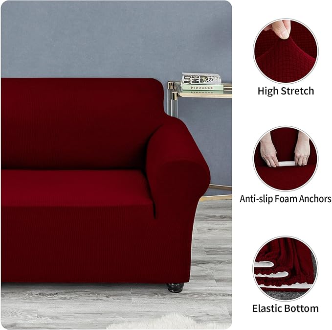 Joccun Red Dahlia Polyester Spandex Waterproof Solid Stretch Sofa Cover - Image 5