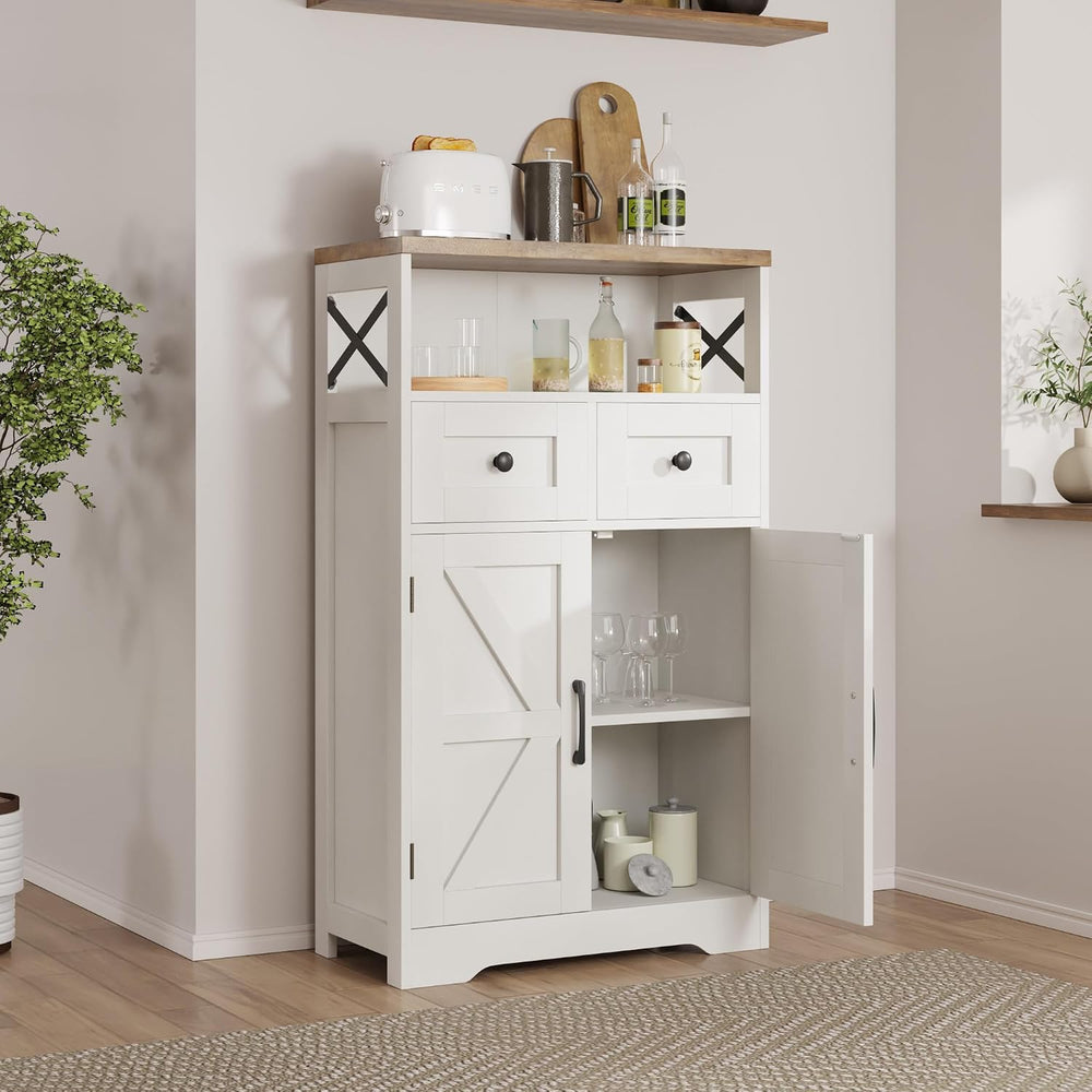 Farmhouse Storage Cabinet with Drawers, Small Kitchen Pantry Cabinet, White |...