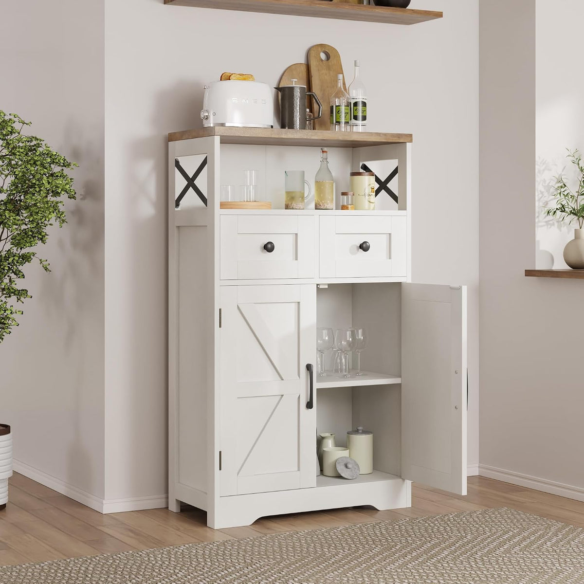 farmhouse storage cabinet with drawers, small kitchen pantry, main product view