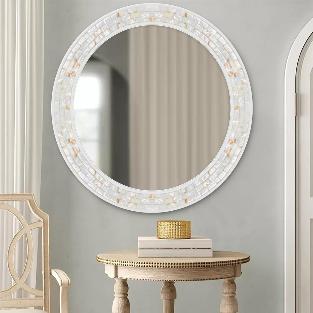 Tanmicoshomy 36 Inch Large Round Mirror, Natural Shell Circle Wall Decor