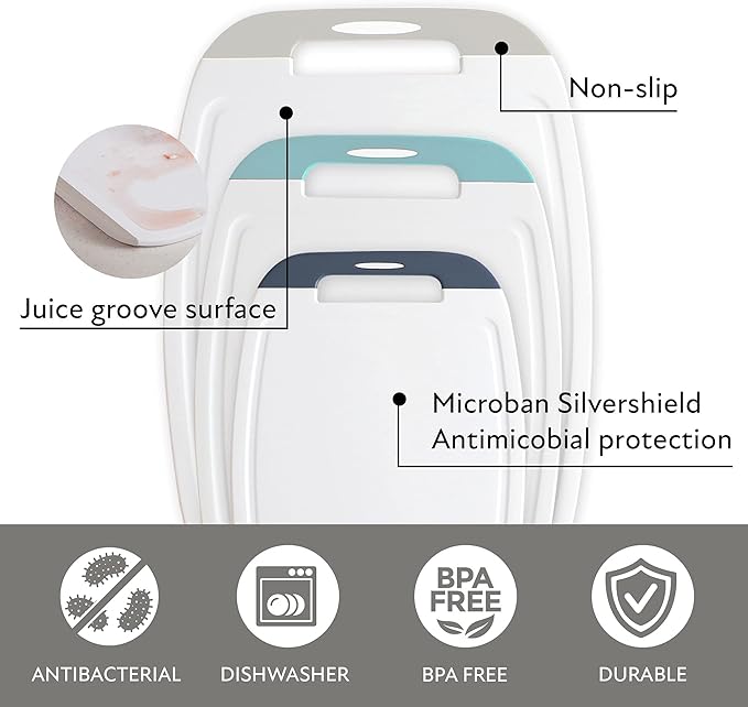 Neoflam Microban Protection Cutting Board 3 Piece Set, Stain & Odor/BPA Free