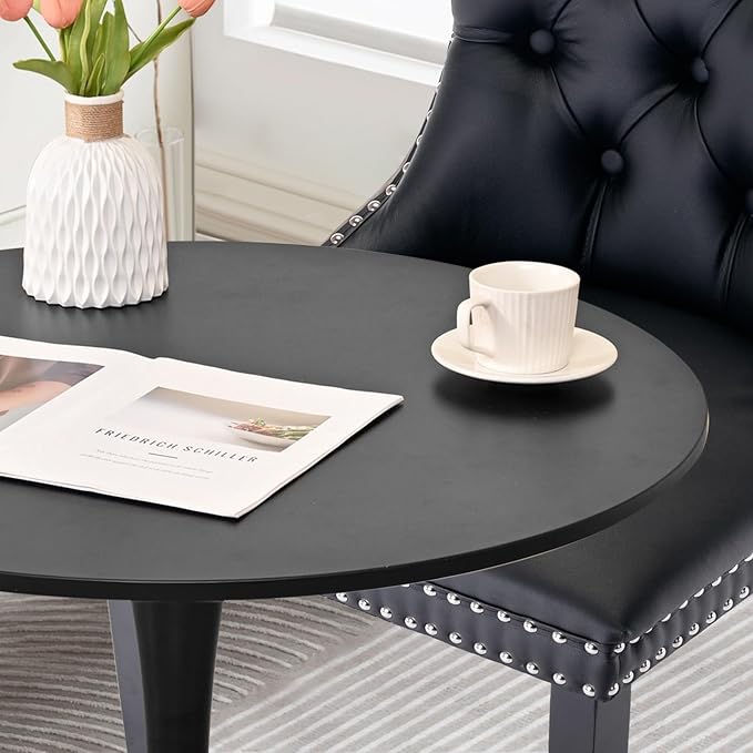 3-Pieces 31.5" Round Dining Table Set for 2, Black Dining Table & PU...