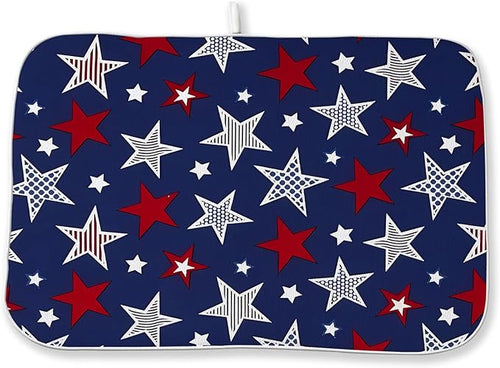 4th of July Dish Drying Mat 18x24 Inch Navy Blue Red Stars Patriotic Decor by DAFENA