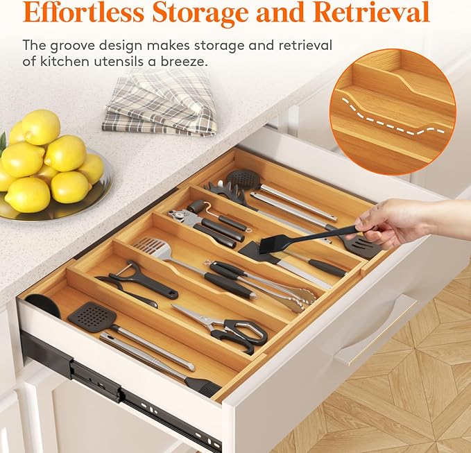 Lifewit Utensil Organizer for Kitchen Drawer, Expandable Cooking Utensil Tray
