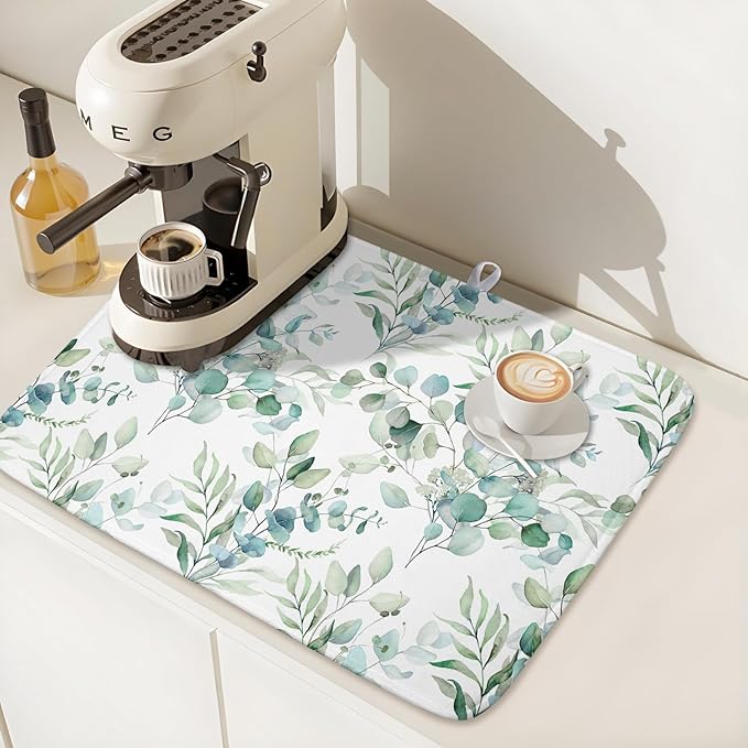 Sage Green Leaves Dish Drying Mats - Image 7