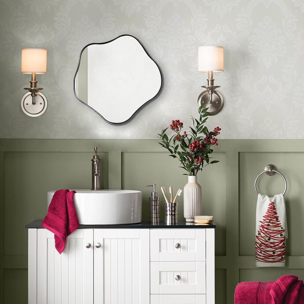 Scalloped Irregular Mirror, 16" Asymmetrical Art Deco Wall Mirror with B...