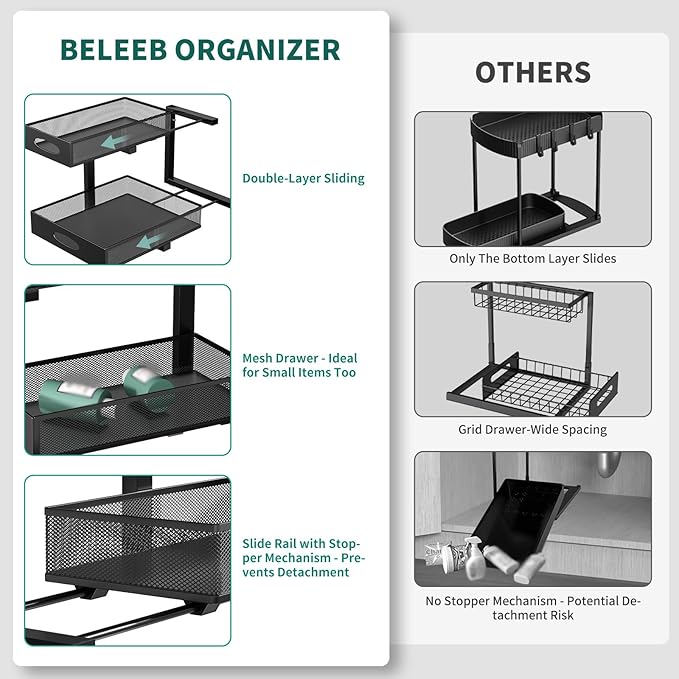 Under Sink Organizer, Extra-Wide Upgrade, Height Adjustable Organization and - Image 5